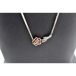 Vintage 925 Sterling Silver & 10K Gold Rose Pendant 16" Necklace